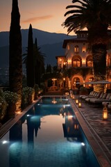 b'Modern luxury mansion with pool'