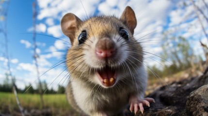 b'Close-up of a cute rat with its mouth open'