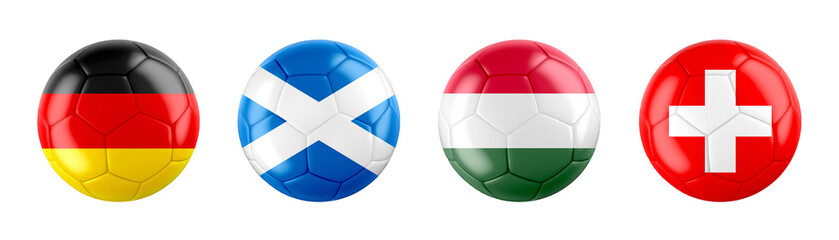 Obraz premium Euro 2024 Germany GROUP A teams ball flags. Transparent background. 3d illustration . 