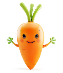 Welcoming carrot character with open arms on white background