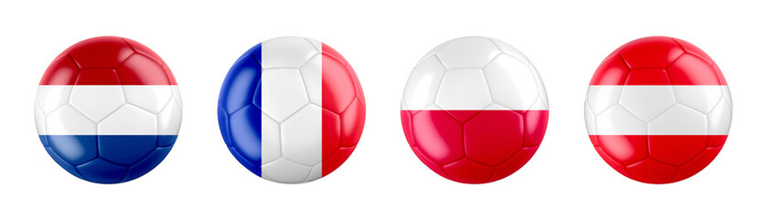 Fototapeta premium Euro 2024 Germany GROUP D teams ball flags. Transparent background. 3d illustration . 