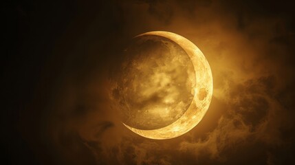 Eclipse: A photo of a partial solar eclipse, showing the moon partially covering the sun - obrazy, fototapety, plakaty