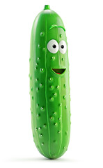 Tall green cucumber character with a surprised expression, on white background
