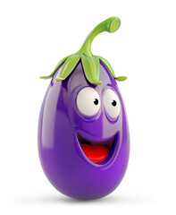 Surprised eggplant character with open mouth, on a white background