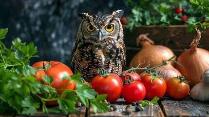 b'Owl with vegetables'