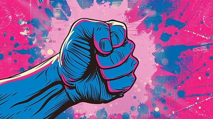 Dynamic Comic Book Icon: Blue and Pink Punch Illustration Packs a Colorful Punch