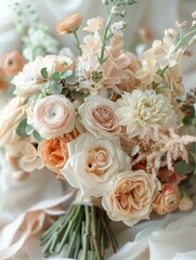 Close up of bridal bouquet  flower bouquets at the florist shop flowers in white orose tones