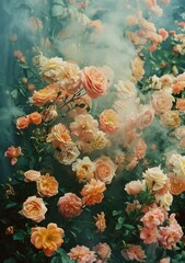 b'A beautiful picture of peach roses with a smoky background'