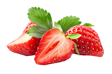strawberry and slice with leaf isolated on white