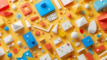 Playful Geometry: A Vibrant Isometric 3D Render of Striking Abstract Art