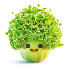 Joyful lettuce character with lush green leaves and a happy face on a white background