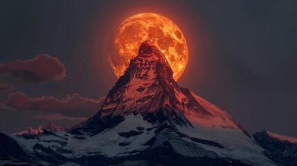 Moon: A dramatic photo of the moon rising above a mountain peak - obrazy, fototapety, plakaty