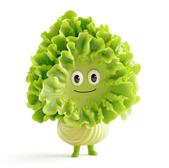Lettuce character with a content smile and wavy green leaves on a white background - 794114140