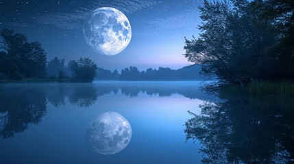 Naklejka premium Moon: A serene photo of the moon reflected in a still pond
