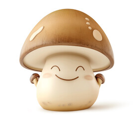 Smiling mushroom character with a cute closed-eye expression on white background
