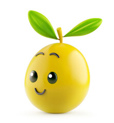 Playful green olive character with a wink and leafy top on white background