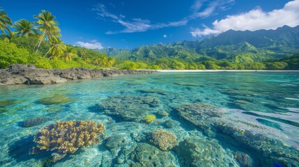 b'Amazing blue water and coral reef in Fiji' - obrazy, fototapety, plakaty