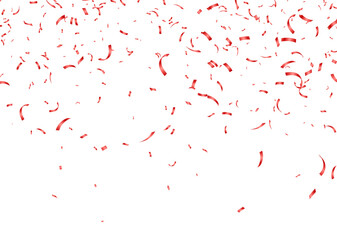 Red confetti, falling paper ribbons isolated on white background. Birthday party decoration. Vector illustration.