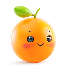 Sweet orange fruit character with big eyes and a warm, inviting smile on white