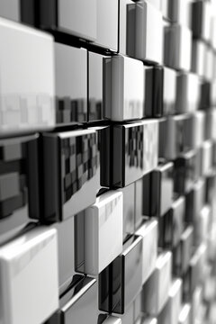 A minimalist background composed of 3D pixelated squares arranged in a grid-like pattern, reminiscent of digital displays or computer screens. 