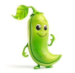 Friendly green pea pod character with a leaf isolated on white - 794115563
