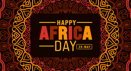 25 May is Happy Africa Day mandala background design template. Holiday concept. use to background, banner, placard, card, and poster design template. vector illustration.