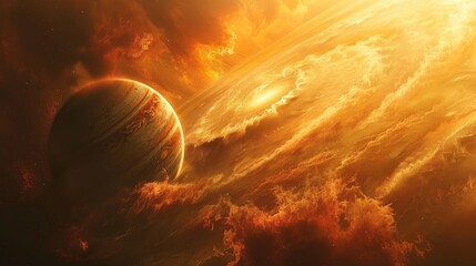 Planet: A photo of Jupiter, showcasing its iconic Great Red Spot and its swirling atmosphere of gas clouds - obrazy, fototapety, plakaty