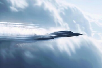 Conceptual supersonic jet breaking the sound barrier, aerodynamics at high speeds