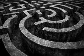 Intricate mind maze, symbolizing complex thought processes, psychological journey