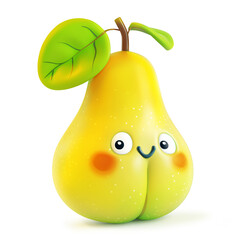 Blushing anthropomorphic pear with a cheerful face isolated on white - 794116746