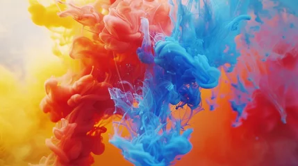 Fotobehang Colorful ink bleeding and diffusing in water, the vibrant hues swirling and mixing in an abstract dance, suitable for a creative writing workshop poster. © Eve Creative