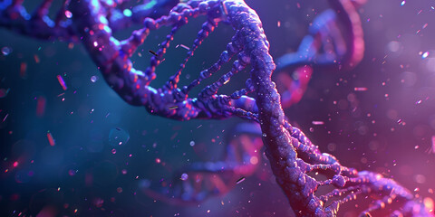 Purple DNA helix in space. - obrazy, fototapety, plakaty