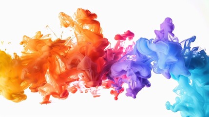 Colorful ink bleeding and diffusing in water, the vibrant hues swirling and mixing in an abstract dance, suitable for a creative writing workshop poster. - obrazy, fototapety, plakaty