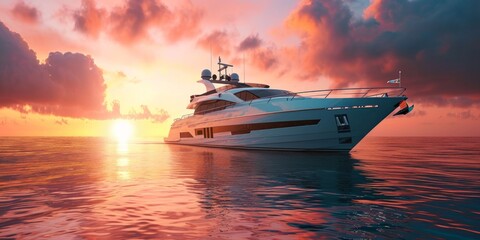 Luxury yacht sailing at sunset - obrazy, fototapety, plakaty