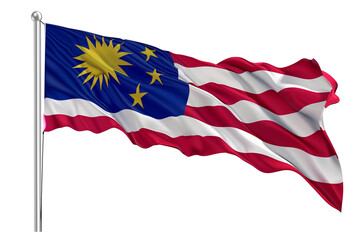 Waving Malaysian Flag  in Wind, 3D- Isolated on White Transparent Background, PNG
