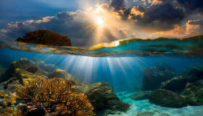 Beautiful A magical underwater sea photography on digital art concept.