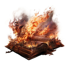 a book on fire with smoke