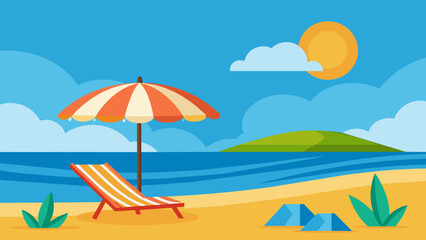 beach with umbrella and chair