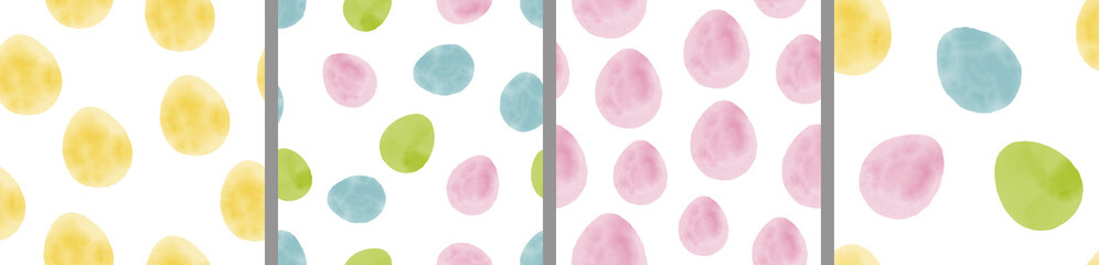 Watercolor set of seamless patterns. Collection of hand drawn pastel Easter eggs