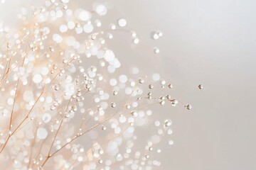Naklejka premium Delicate branches with water droplets surrounded by a soft, bokeh light background. Abstract background. 