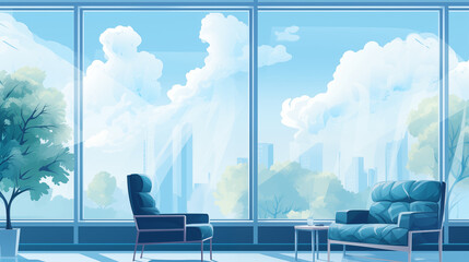 flat illustration of calm and blue interior in hospital. - 794123173
