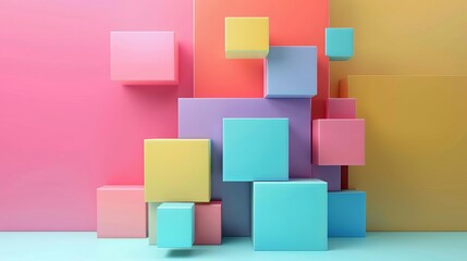 abstract geometric blocks background design colorful 3d shapes composition modern digital render