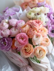 Obraz premium Close up of bridal bouquet flower bouquets at the florist shop flowers in white orose tones
