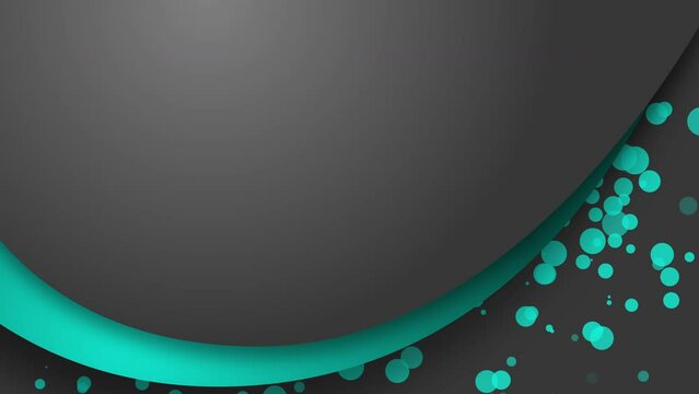 Black abstract circles with blue drop particle shadow background. Copy space. Loop animation.