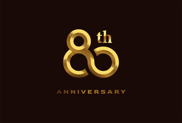 Golden 80 year anniversary celebration logo, Number 80 forming infinity icon, can be used for birthday and business logo templates, vector illustration