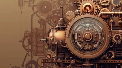 Intricate Steampunk Inspired Mechanical Composition with Gears and Cogs