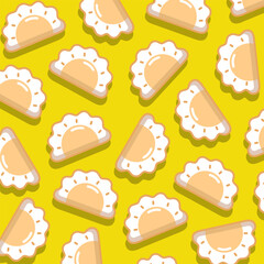 Cute dumplings (pierogi, varenyky, pelmeni) seamless pattern. Dumplings on background. Polish cuisine. Eastern european cuisine. Vector hand drawn illustration seamless pattern.