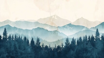 Majestic Mountain Vistas in Misty Evergreen Forest Landscape