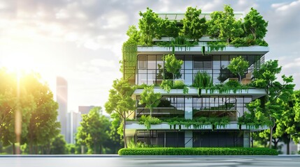 ecofriendly office building with trees reducing carbon dioxide sustainable green environment concept - obrazy, fototapety, plakaty