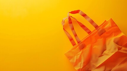 empty orange shopping bag on yellow background with copy space autumn sale event creative concept
